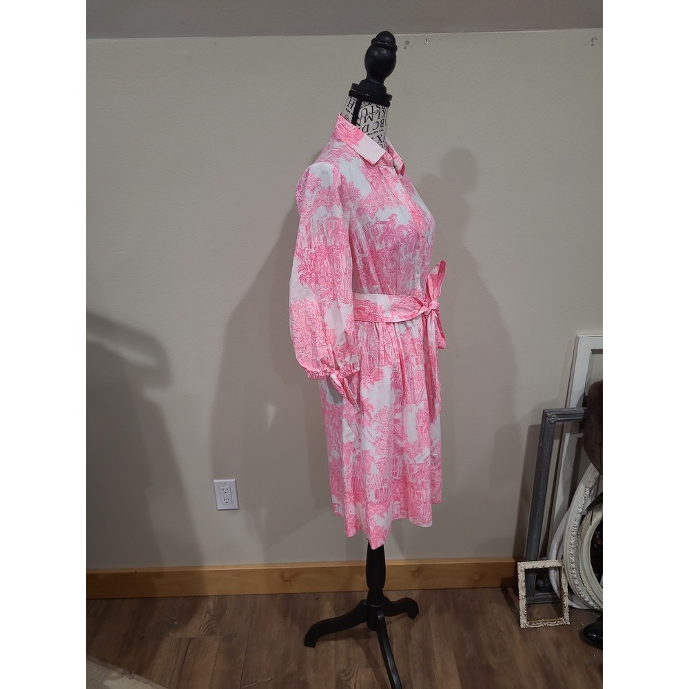 Lilly Pulitzer Amrita 3/4 Sleeve Cotton Shirtdress toille print Women SZ 0 vaca - Picture 6 of 12